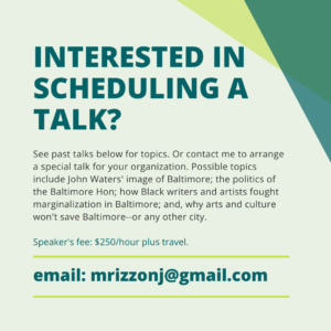 Information on how to schedule a talk by Mary Rizzo. Contact her at mrizzonj@gmail.com to discuss.